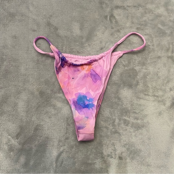 New! Frankie's Bikinis Pink Purple Floral Thin Side Straps Bikini Bottom 3005 - Picture 6 of 8